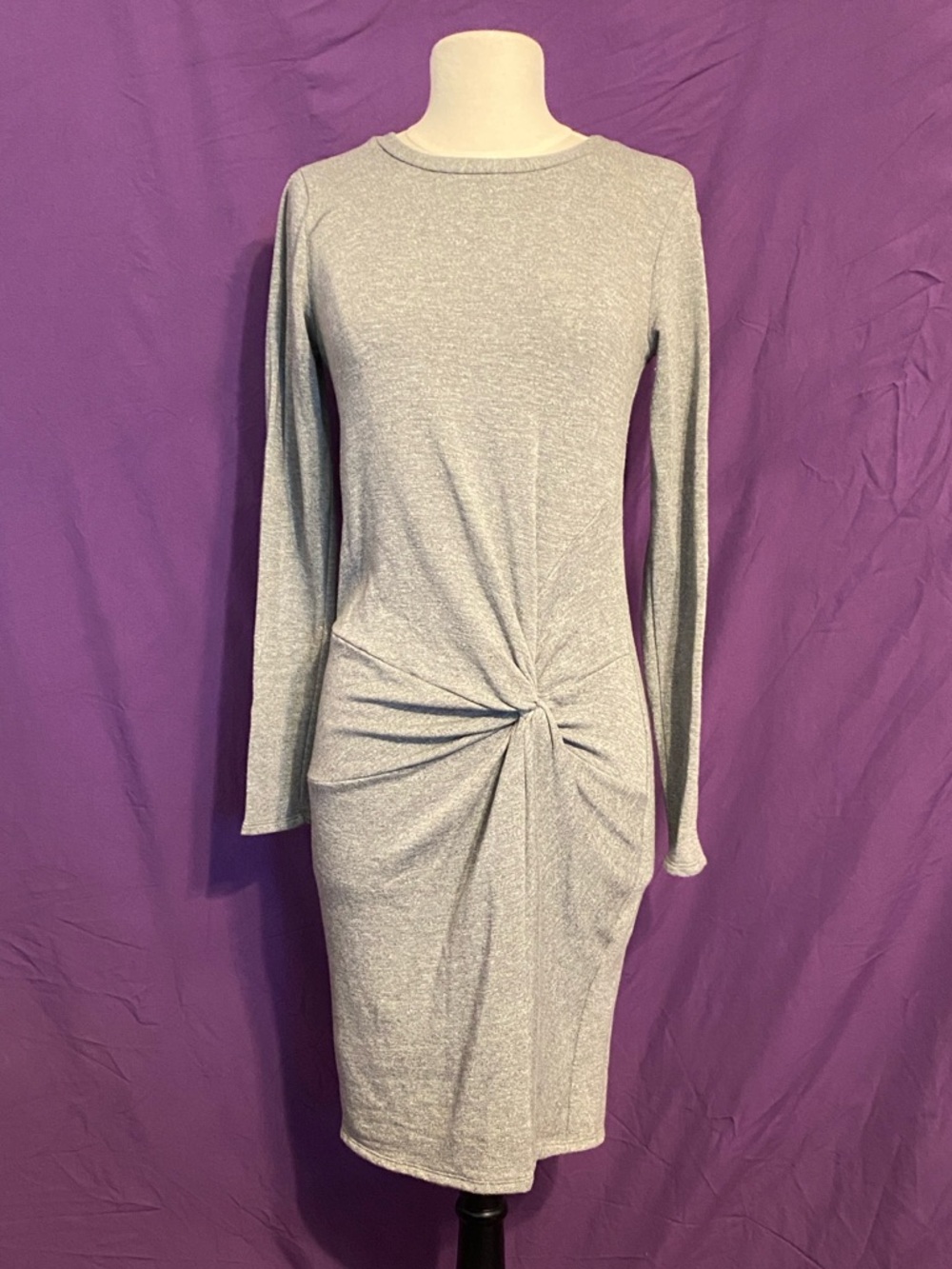 Stateside Grey Long Sleeve Twist Front Sheath Dress. Size S.